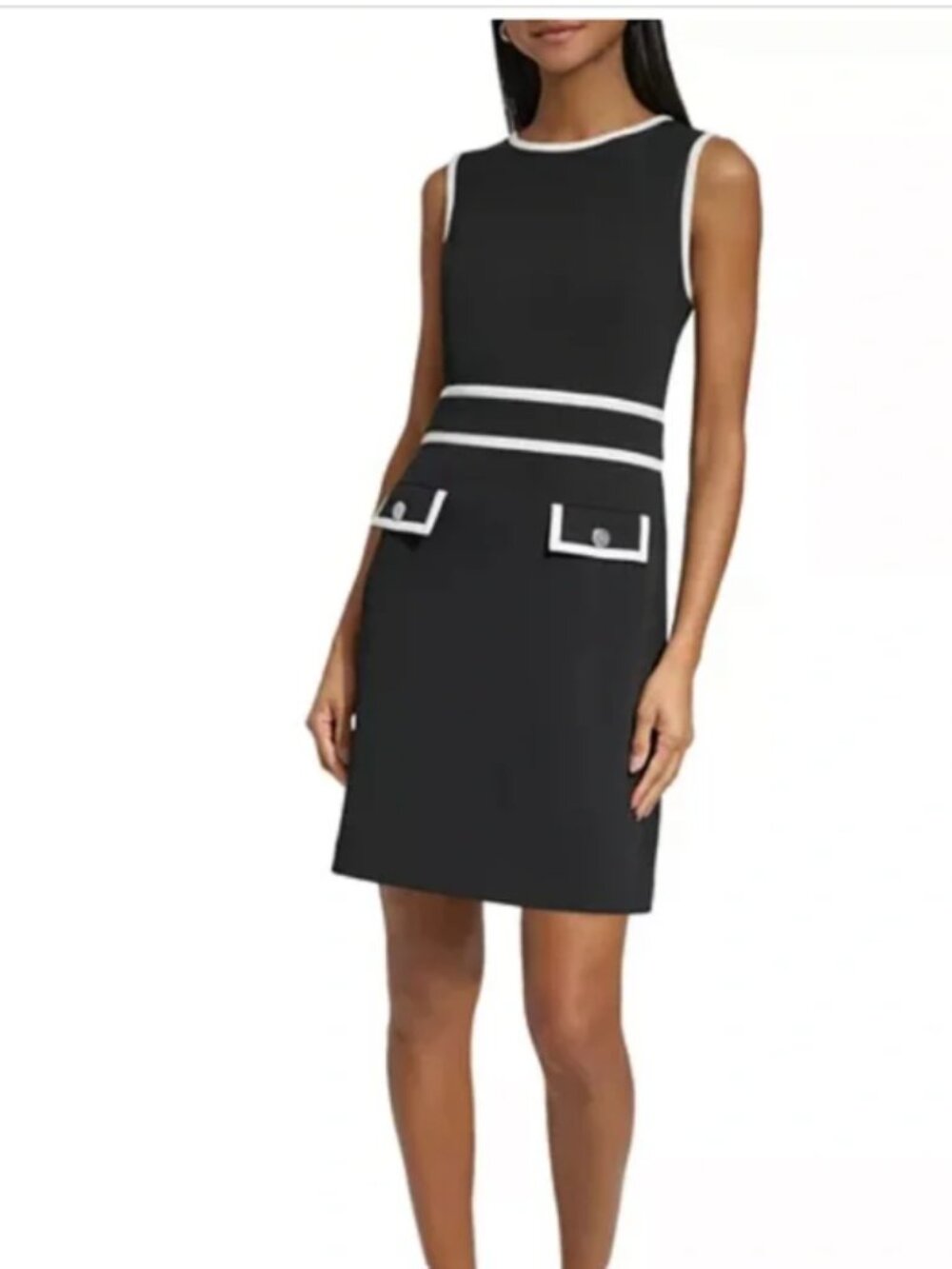 Karl Lagerfeld Paris Contrast Trim Sleeveless Sheath Dress Black White 14